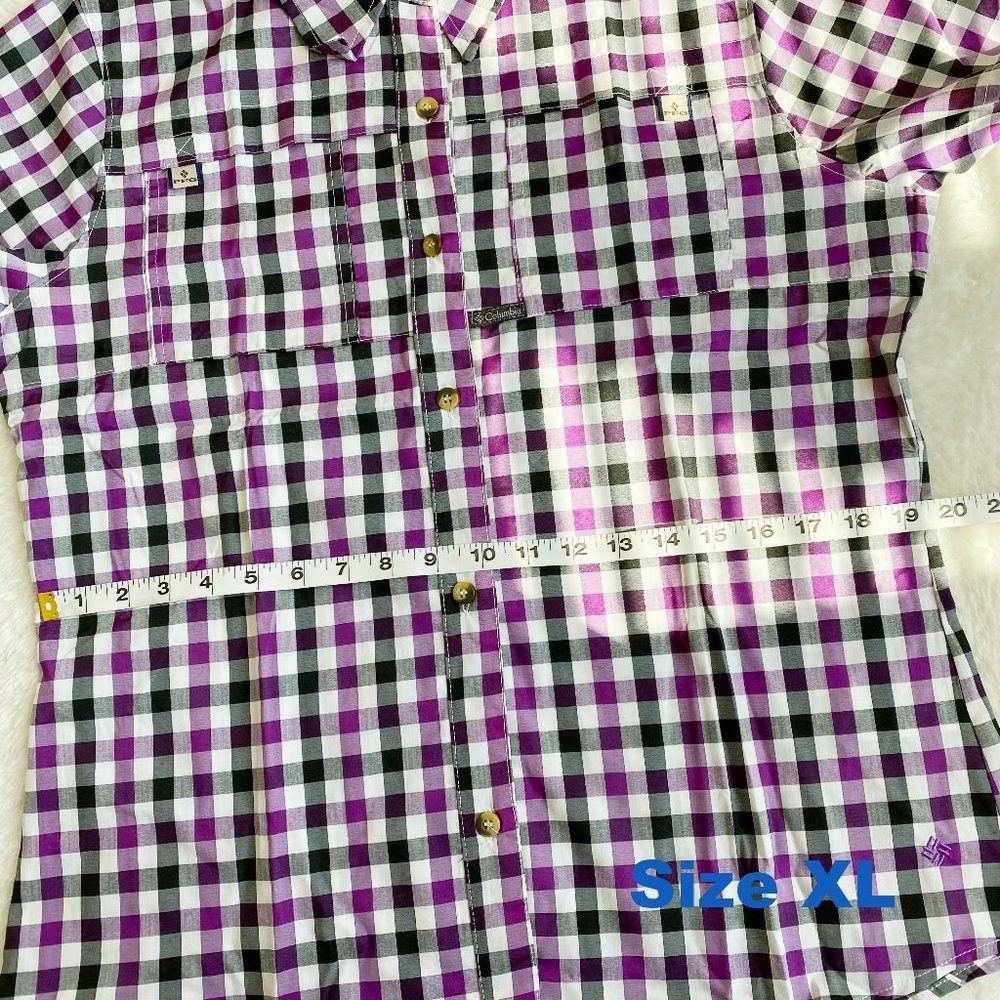 Columbia, Women's PFG Bonehead Short Sleeve Shirts, Purple Plaid, Size S / XL - Picture 11 of 12